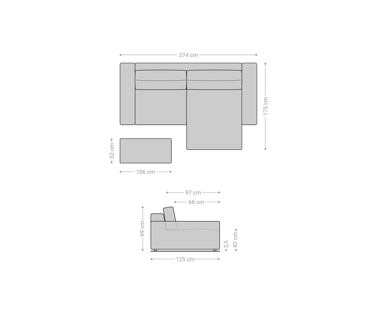 Canapé d'angle Lanzo XL 270x180 cm Microfibre Gris Recamière variable avec Tabouret 5 Canapé d'angle Lanzo XL 270x180 cm Microfibre Gris Recamière variable avec Tabouret 5