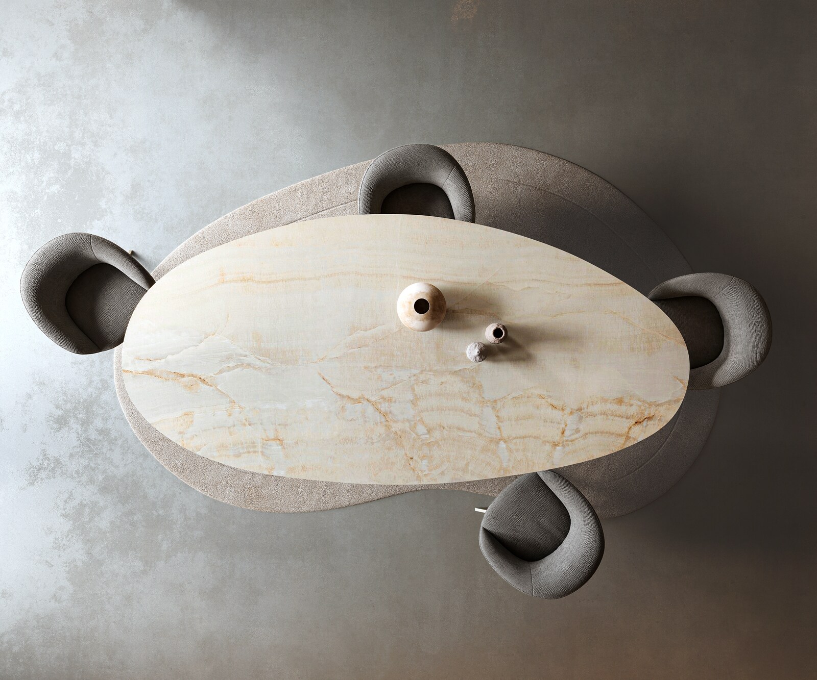 Table à manger Edge Oval 315x150 cm Céramique Iris FMG Onice Oro piètement en W Métal Finition effet Titan 6