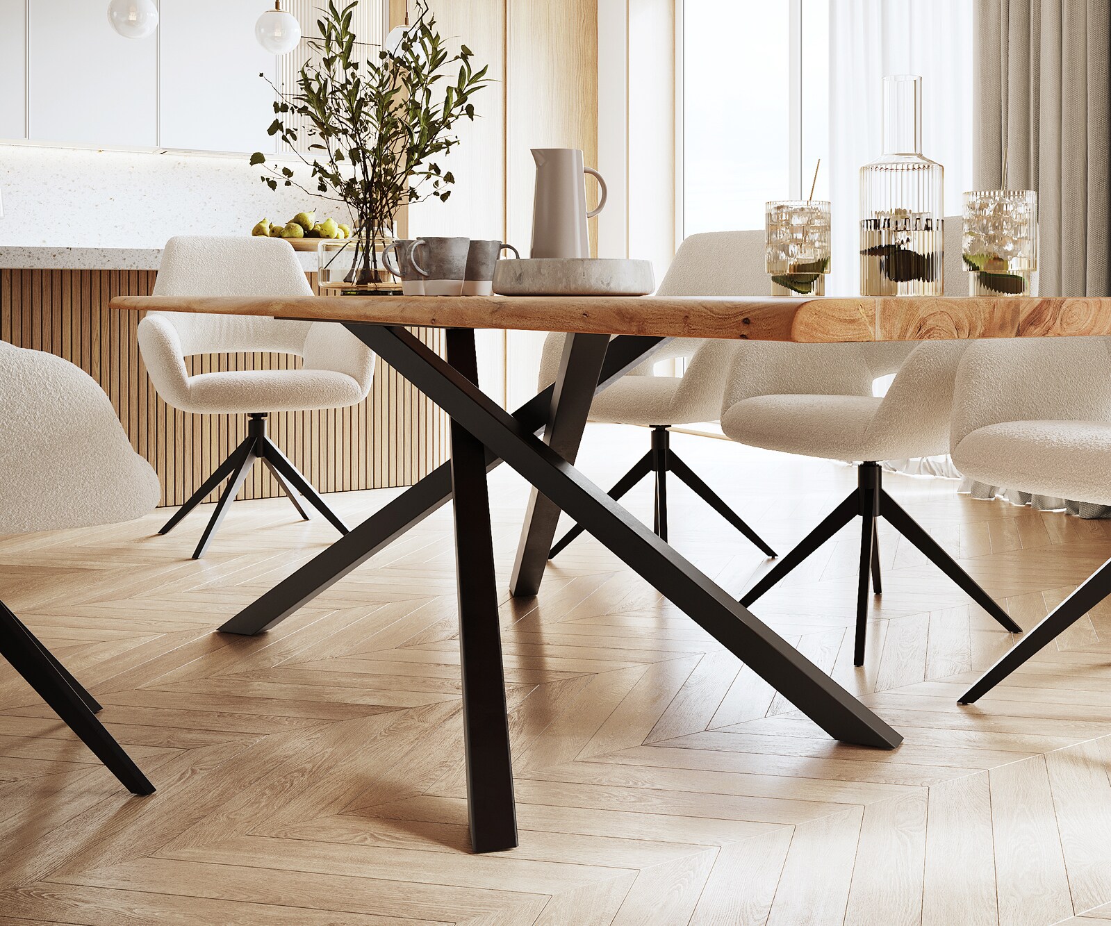 Table à manger Edge 300x100 acacia nature cadre croisé rectangle noir Live-Edge 4
