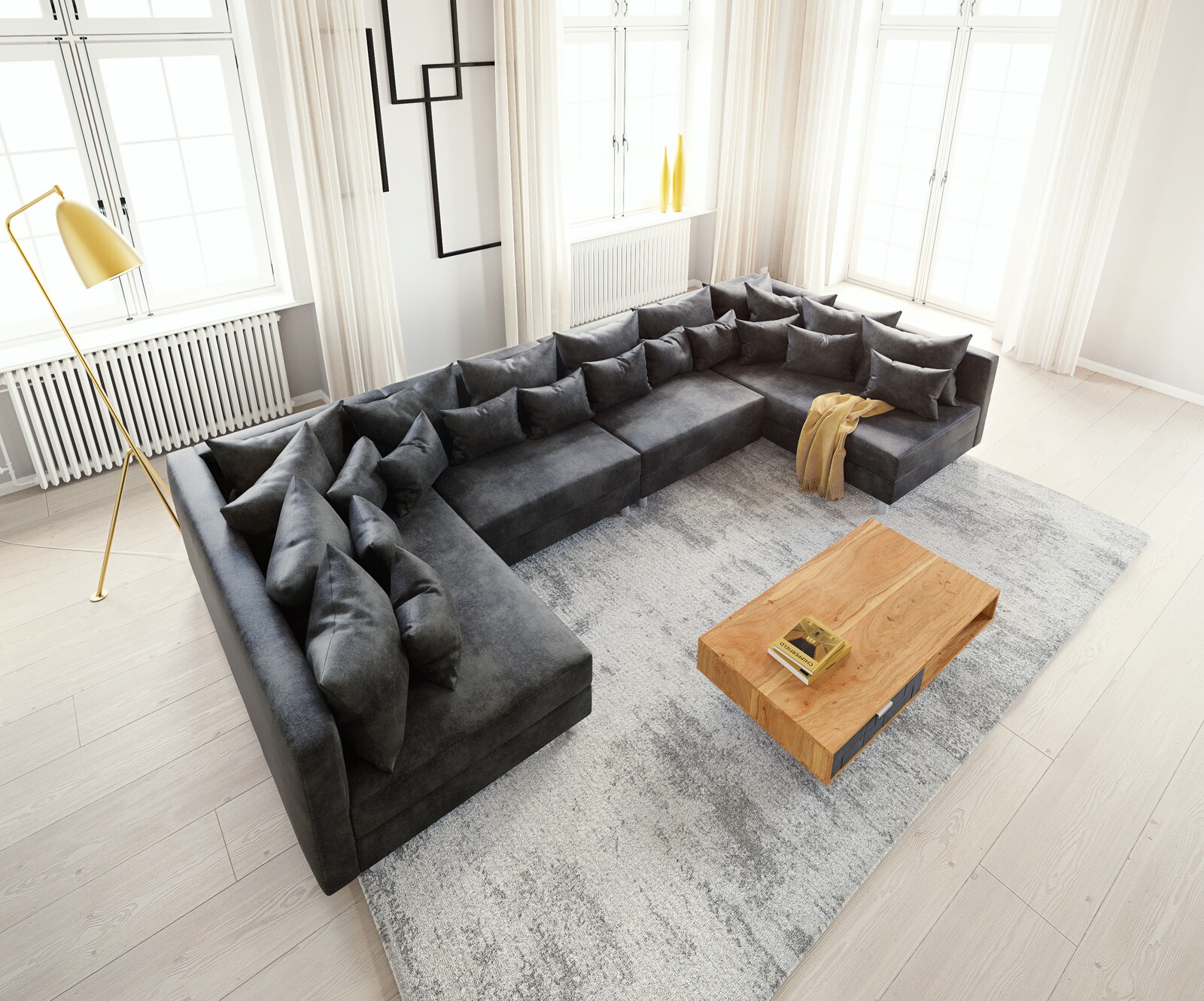 Canapé Clovis XL anthracite salon modulaire optique antique 3