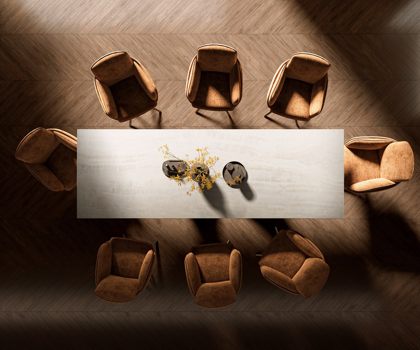 Table à manger Edge 300x100 cm céramique Onyx Champagne Cono métal doré 6