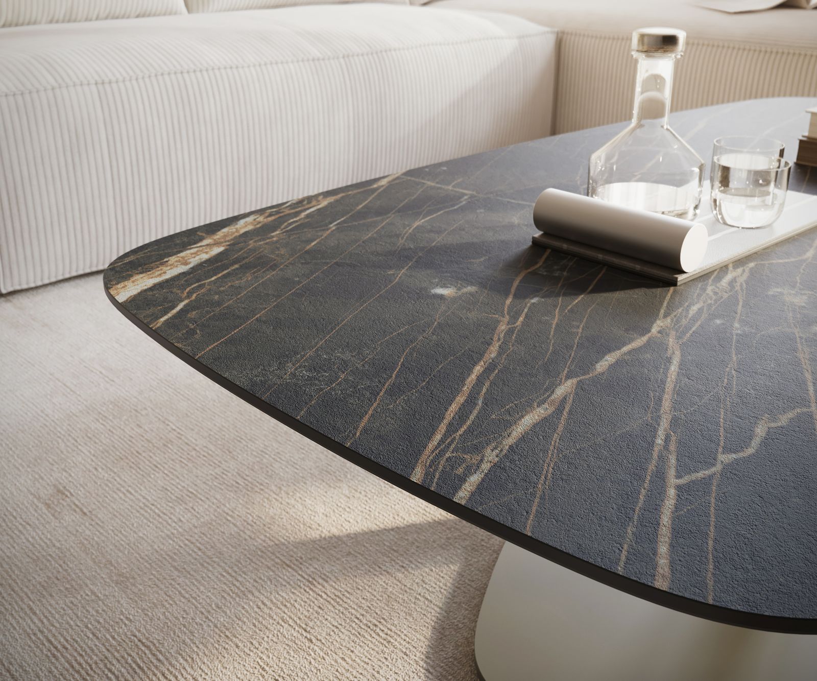 Table basse Edge Boot 120x70 cm céramique Laminam® Noir Desir brun Vibany Metall finition effet titane 6