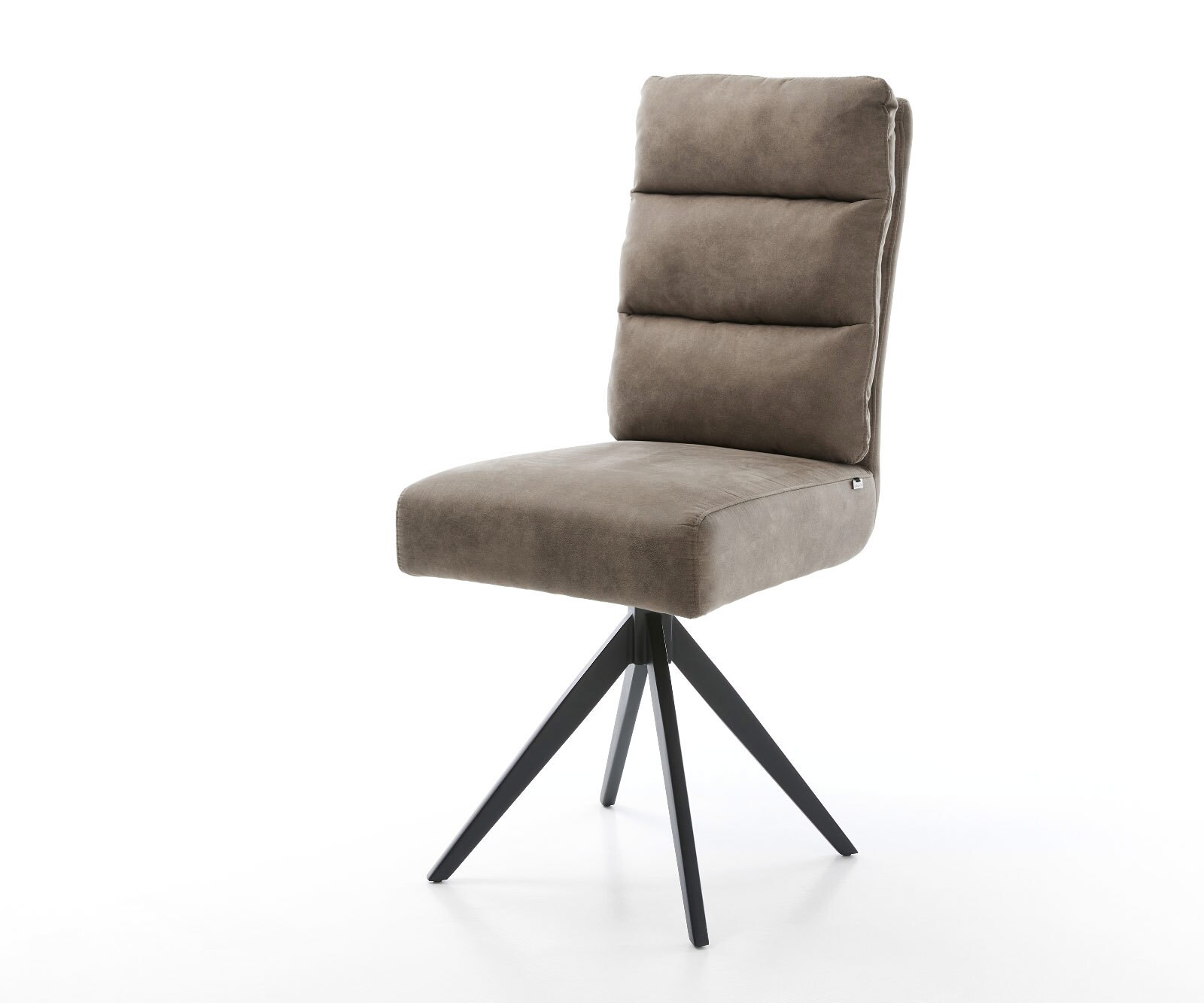 Chaise-de-salle-à-manger Pela-Flex microvelours taupe vintage pied croisé angulaire noir ressorts ensachés