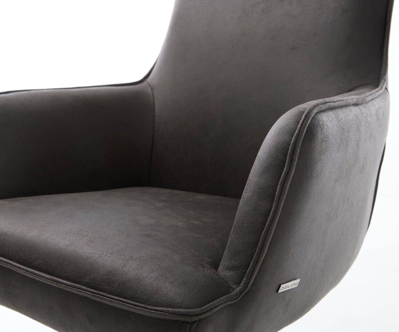 Chaise-pivotante Heira-Flex avec accoudoirs microvelours anthracite vintage pied de chaise 4 branches grafiete pivotement sur 360° fonction bascule ressorts ensachés 4