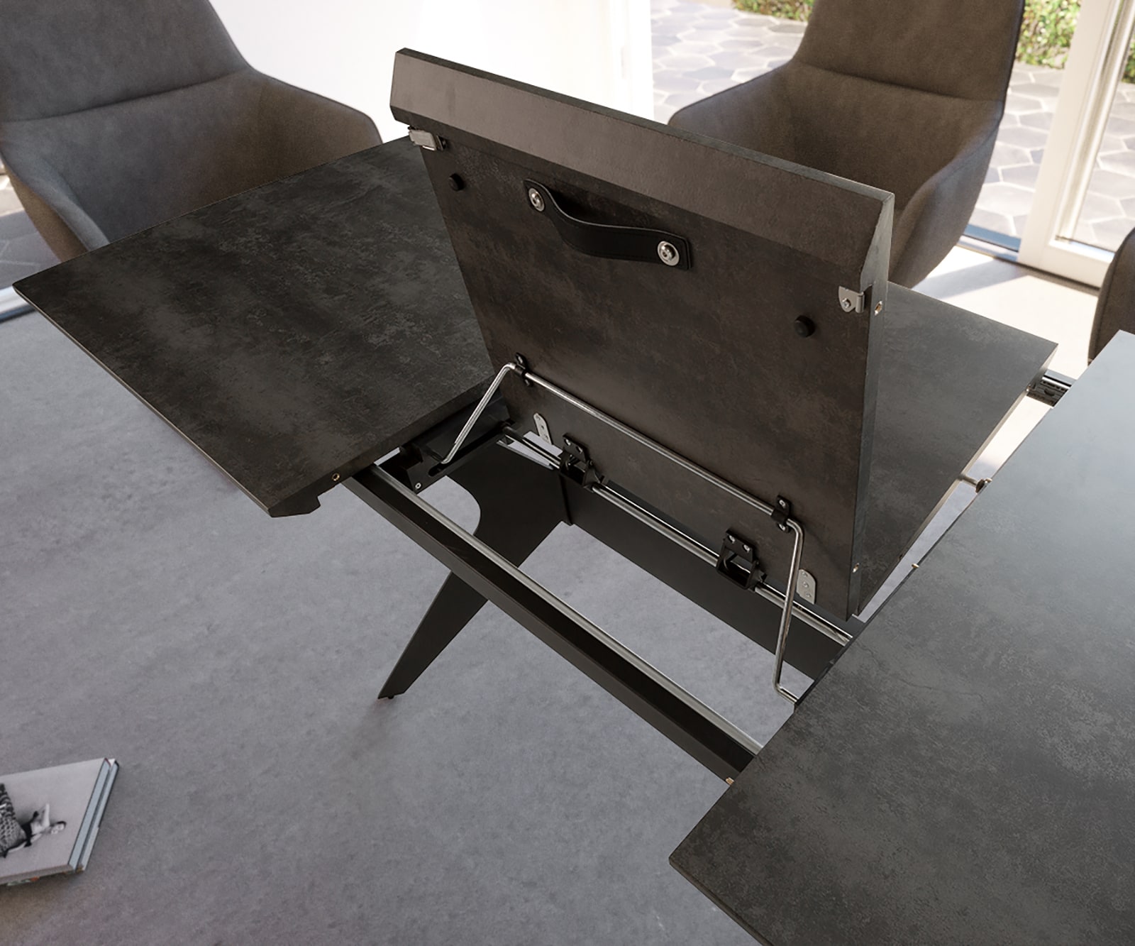 Table-à-manger Edona 160/200x90 cm look céramique gris métal extensible 3 Table-à-manger Edona 160/200x90 cm look céramique gris métal extensible 3