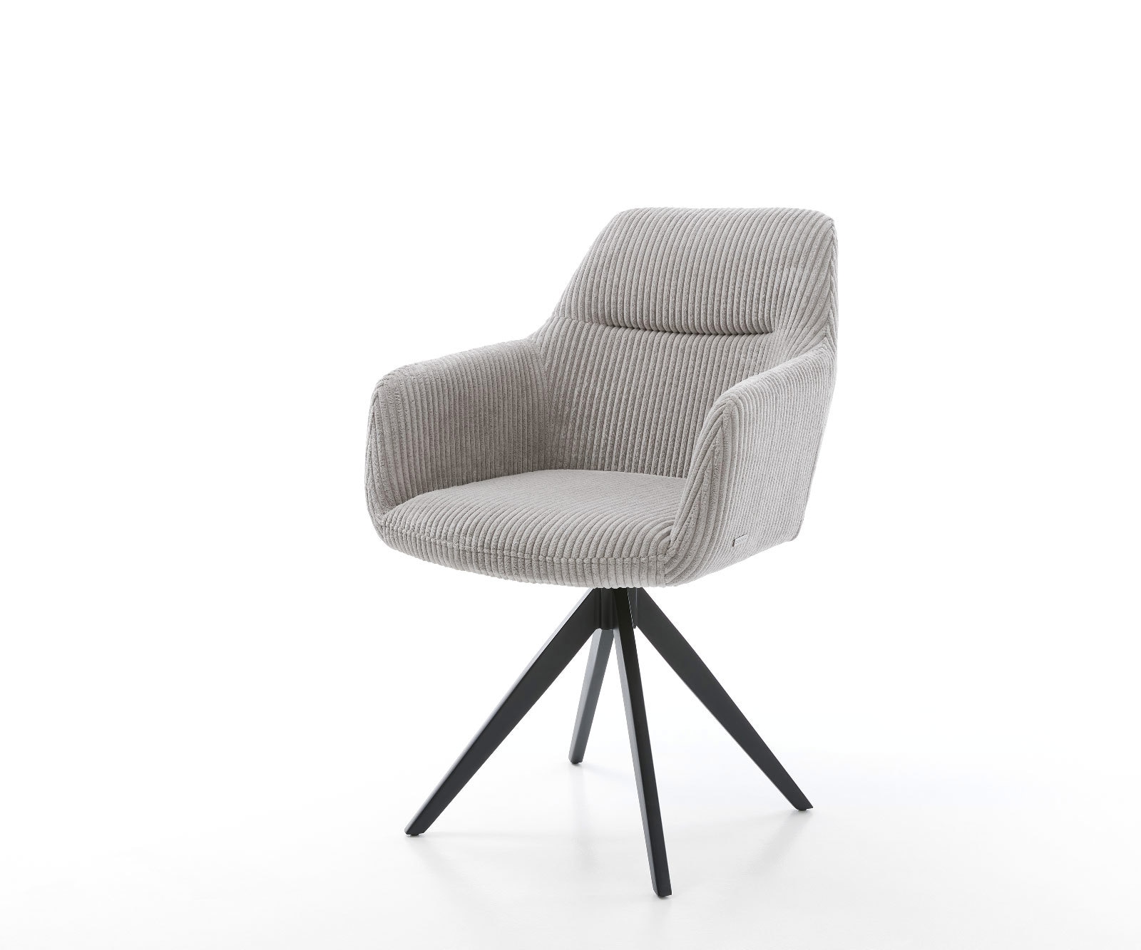 Chaise-de-salle-à-manger Pejo-Flex côtelé gris argenté pied croisé angulaire noir ressorts ensachés Chaise-de-salle-à-manger Pejo-Flex côtelé gris argenté pied croisé angulaire noir ressorts ensachés