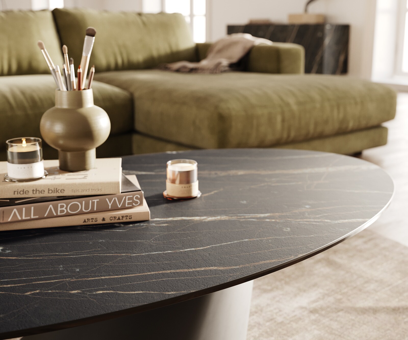Table basse Edge Oval 140x80 cm céramique Laminam® Noir Desir brun Conis métal noir 6