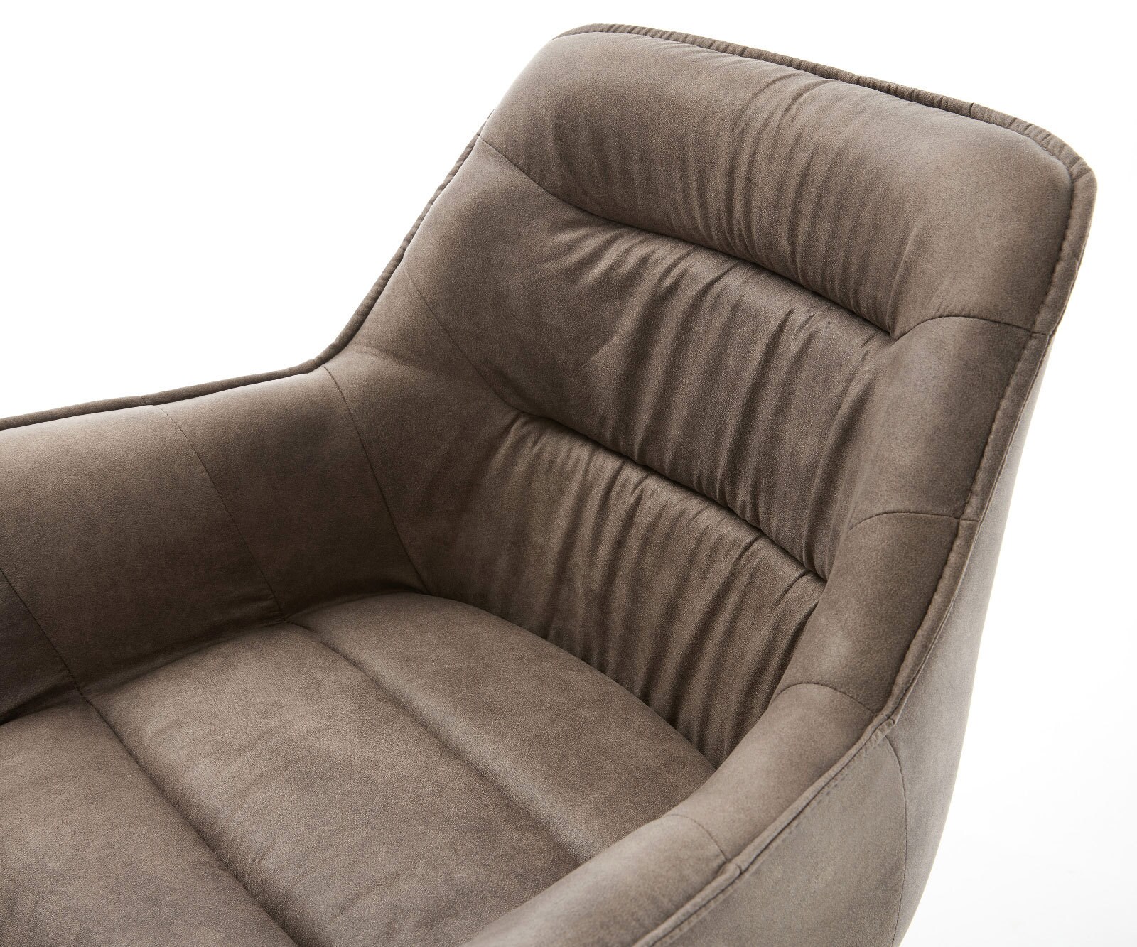 Chaise-de-salle-à-manger Kaira-Flex microvelours taupe vintage pied croisé large acier inoxydable brossé 4