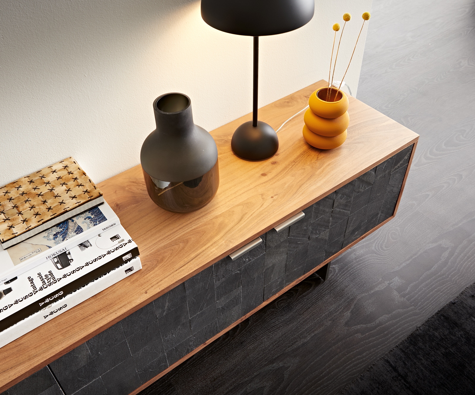 Meuble-TV Teele 200 cm acacia naturel ardoise 4 portes pied flottant inoxydable 4 Meuble-TV Teele 200 cm acacia naturel ardoise 4 portes pied flottant inoxydable 4