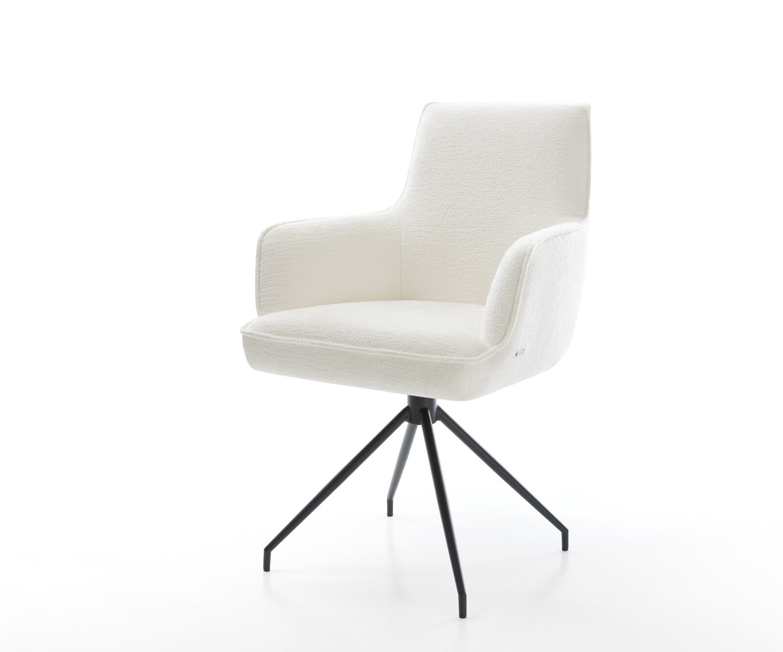 Chaise-de-salle-à-manger Heira-Flex avec accoudoirs bouclé doux beige pied croisé conique noir resorts ensachés 1