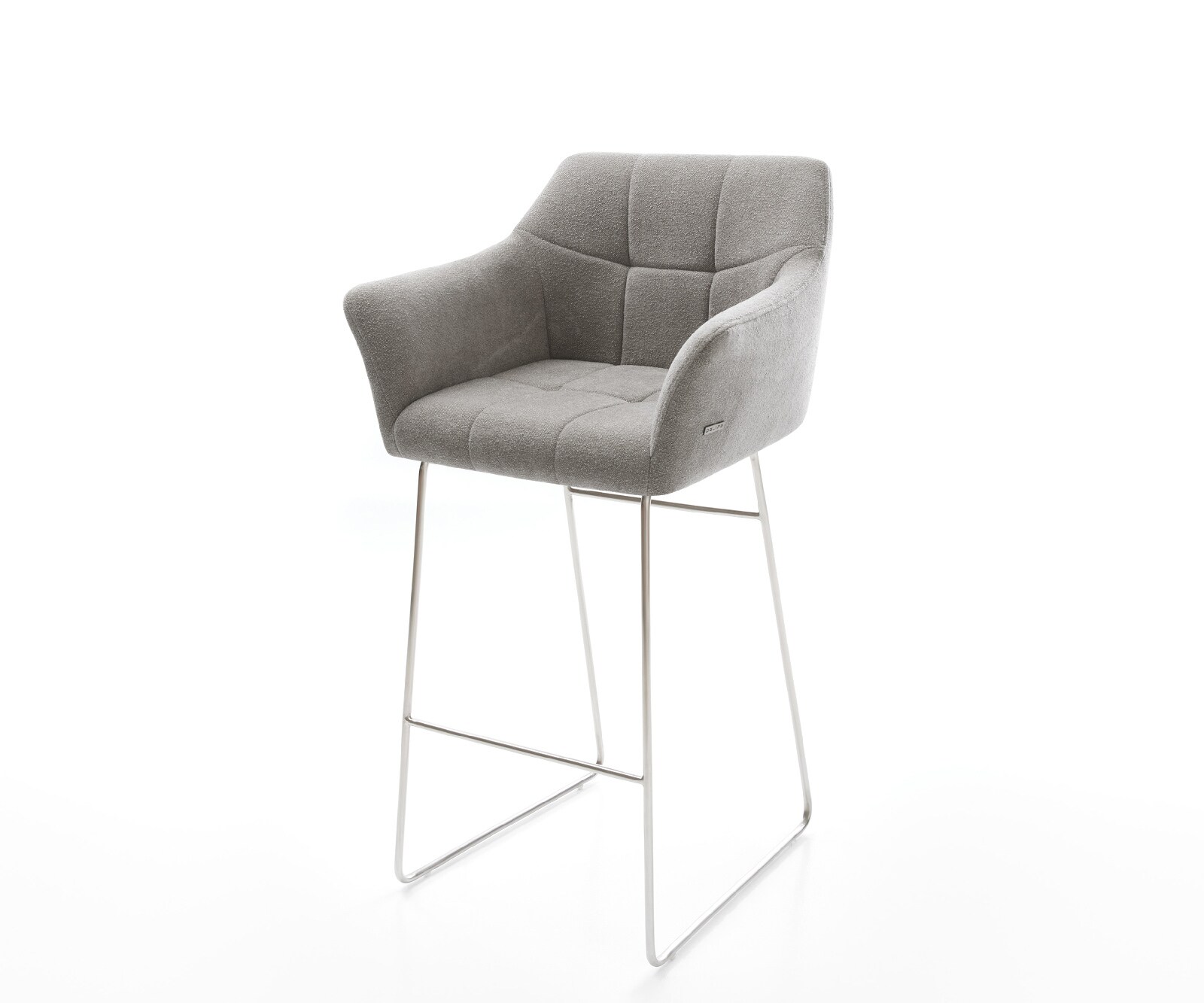 Chaise-de-bar Yulo-Flex Tissu structuré doux Gris Pied trapèze acier inoxydable Argent 1