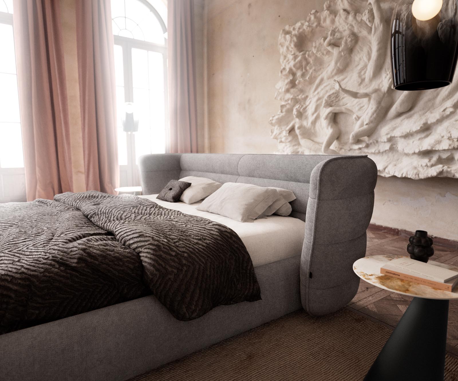 Sommier rembourré Simea 180x200 cm microfibre grise 4