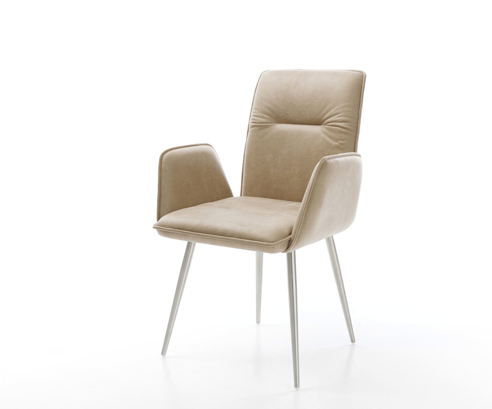 Chaise-de-salle-à-manger Vinja-Flex microvelours beige vintage 4 pieds coniques acier inoxydable brossé Chaise-de-salle-à-manger Vinja-Flex microvelours beige vintage 4 pieds coniques acier inoxydable brossé