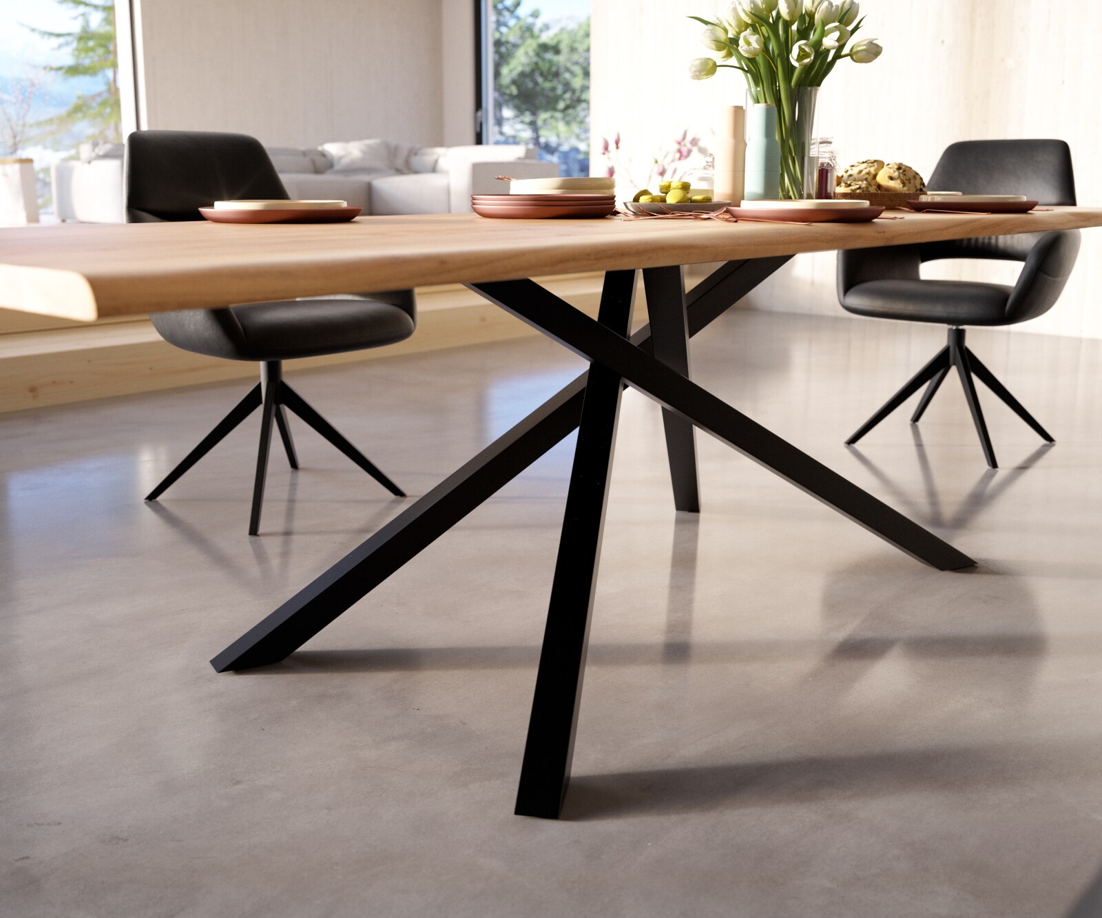 Table à manger Edge 260x100 Acacia Naturel Cadre croisé rectangle Noir Live-Edge 4