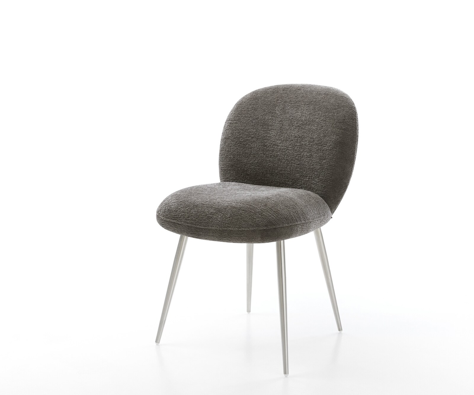 Chaise-de-salle-à-manger Nube-Flex bouclé doux couleur boue 4 pieds coniques acier inoxydable resorts ensachés 1