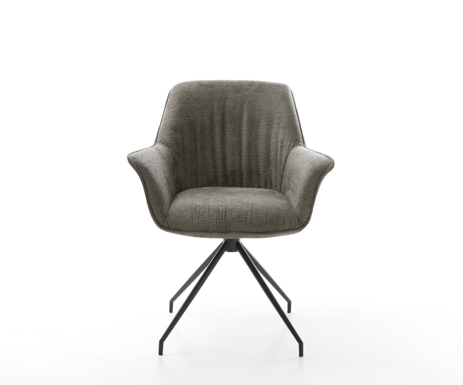 Chaise-de-salle-à-manger Keila-Flex avec accoudoirs bouclé doux couleur boue pied croisé conique noir 1