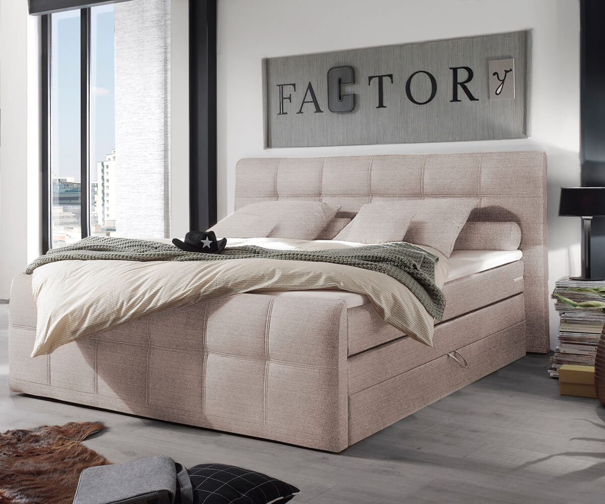 Lit-à-sommier-tapissier Amarillo 180x200 Beige Tissu structuré surmatelas 1