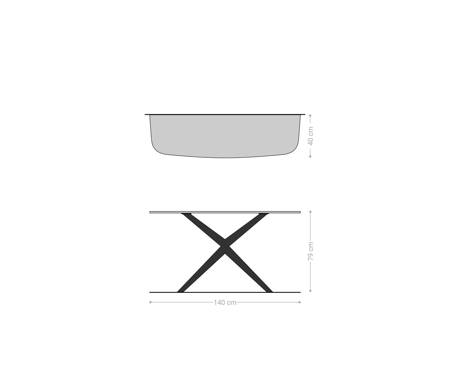 Console Edge forme bateau 140x40 cm Céramique Patagonia Poliert Estelo Métal Effektfinish Titan 7