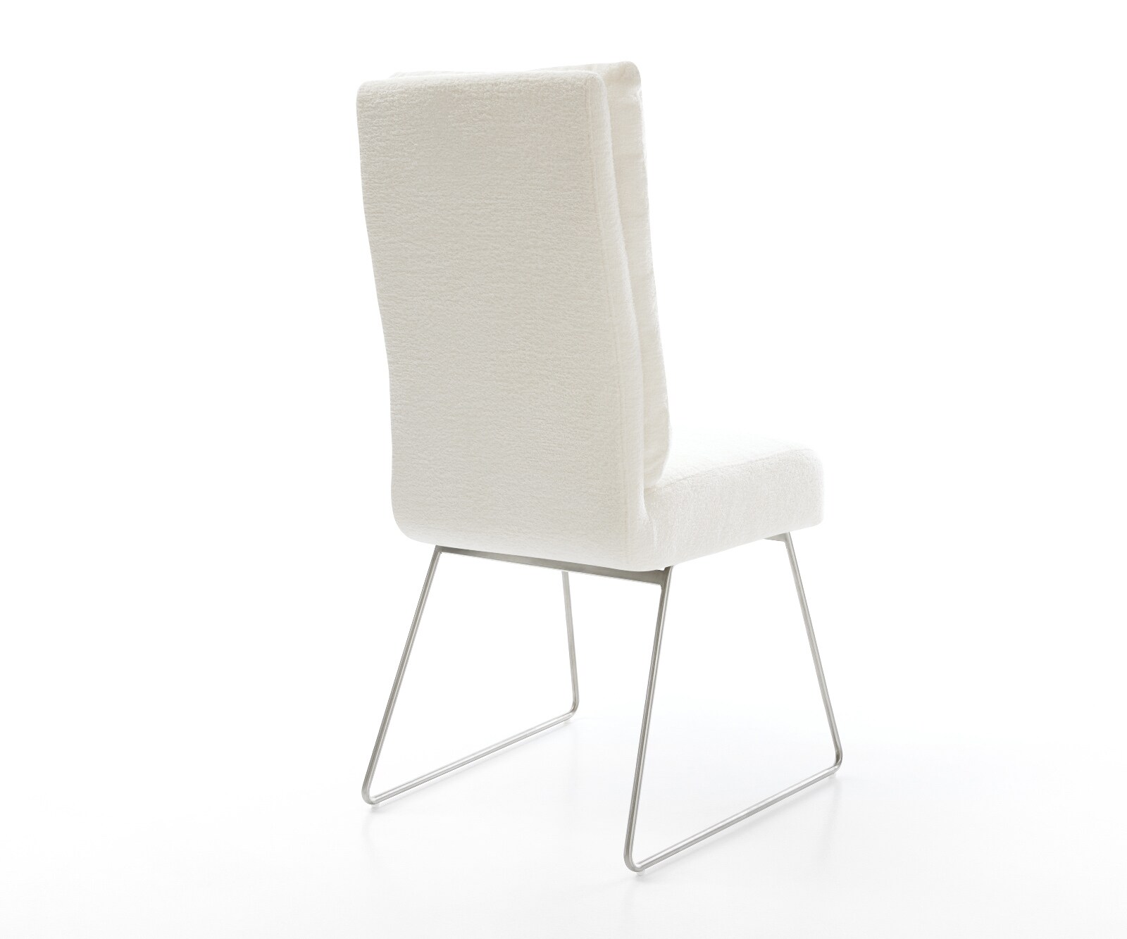 Chaise-de-salle-à-manger Pela-Flex bouclé doux beige pied trapèze acier inoxydable resorts ensachés 5