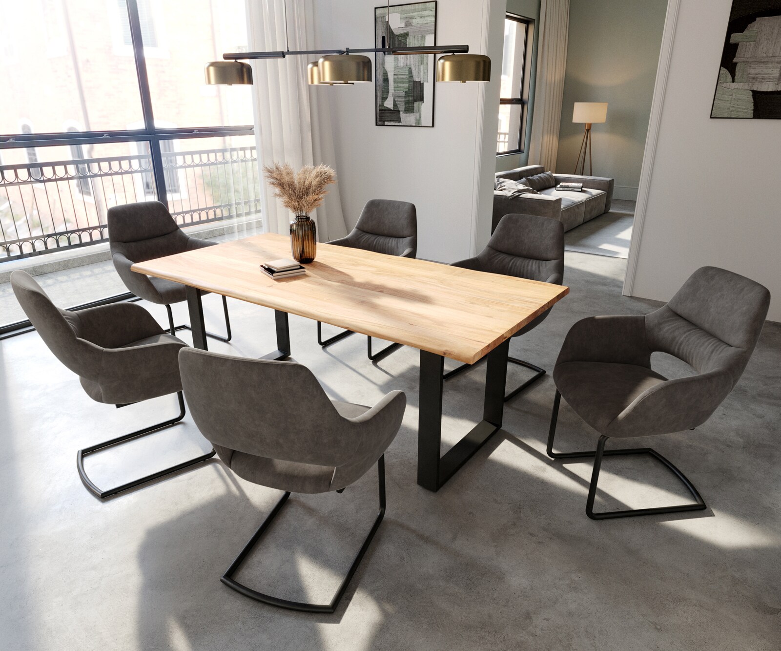 Cantilever Yago-Flex avec accoudoirs microvelours anthracite vintage pied cantilever rond noir ressorts ensachés 4