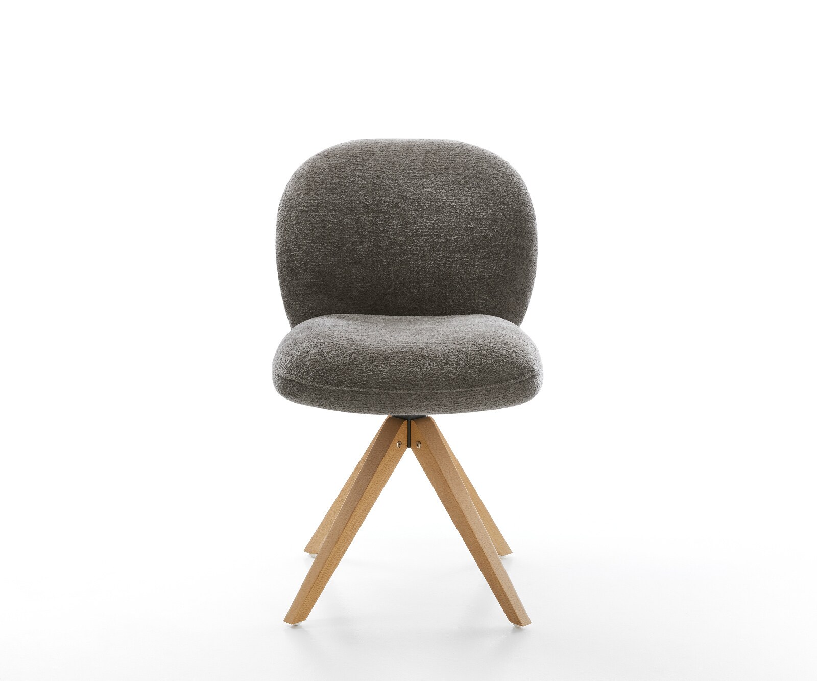 Chaise-pivotante Nube-Flex bouclé doux couleur boue pied en bois angulaire naturel pivotement sur 180° resorts ensachés 1