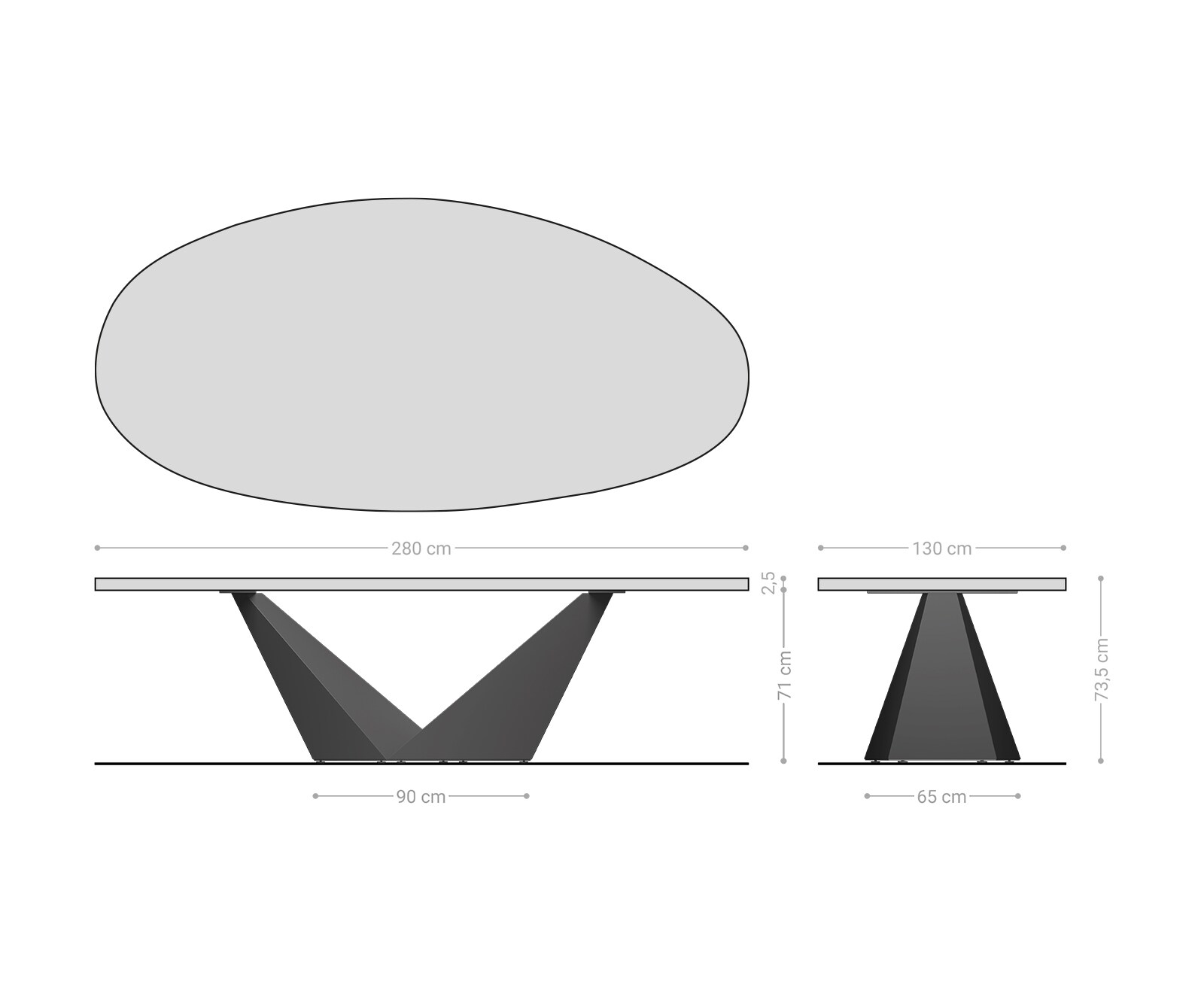 Table à manger Edge ovalee 280x130 verre en relief noir fumé 3D-Design Prisma métallique argent 8
