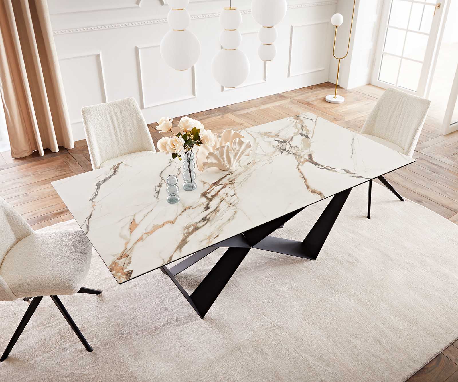 Table à manger Edge 200x100 céramique Calacatta Luxe blanc-doré-gris Spider acier plat noir 6 Table à manger Edge 200x100 céramique Calacatta Luxe blanc-doré-gris Spider acier plat noir 6