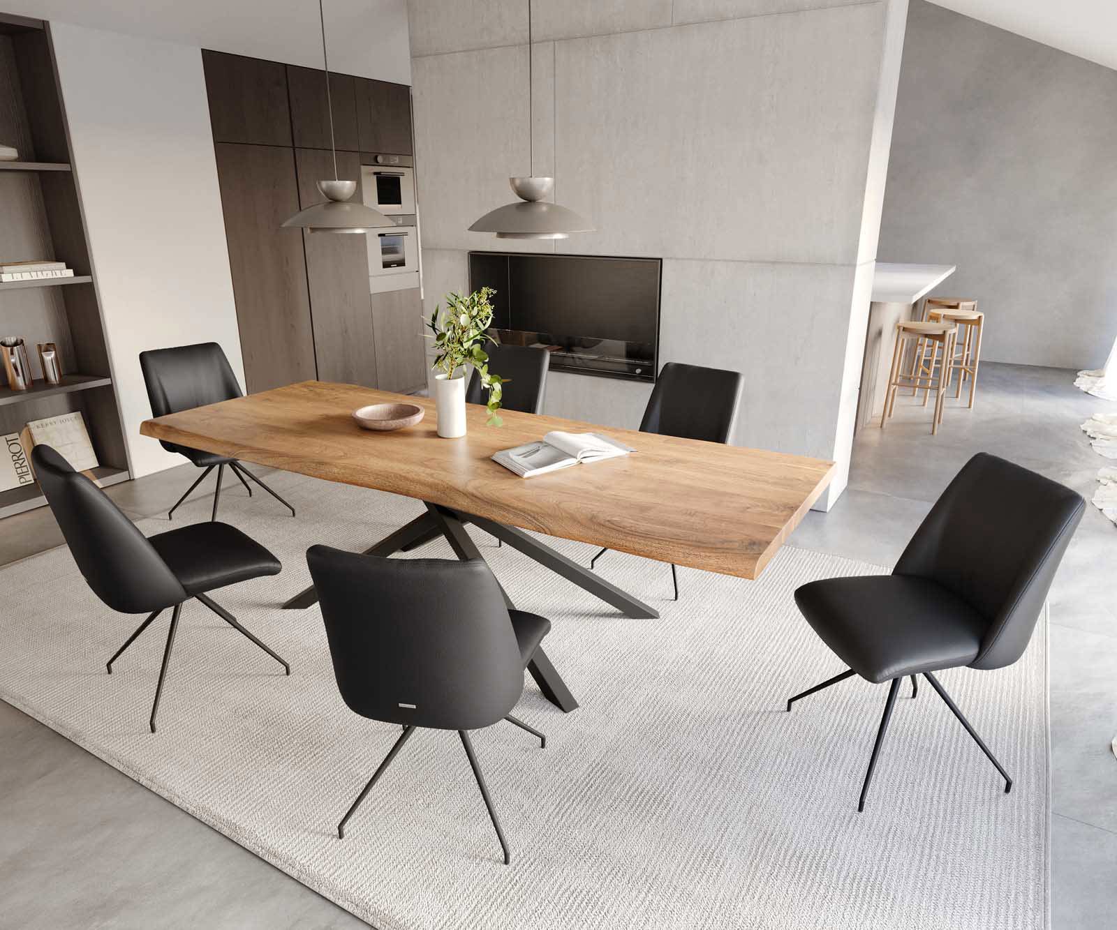 Chaise-pivotante Elso-Flex cuir de vache noir pied croisé conique noir pivotement sur 180° ressorts ensachés 4 Chaise-pivotante Elso-Flex cuir de vache noir pied croisé conique noir pivotement sur 180° ressorts ensachés 4