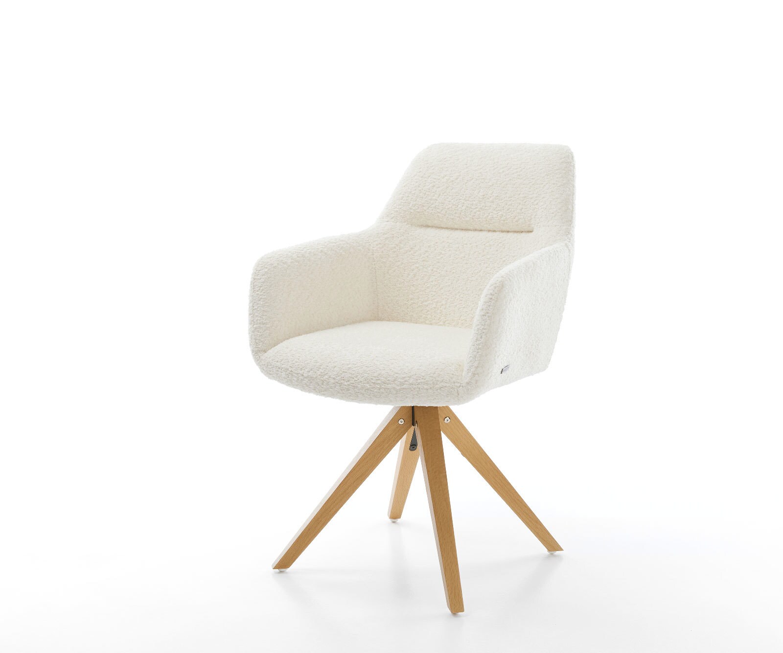 Chaise-de-salle-à-manger Pejo-Flex bouclé blanc pied en bois angulaire naturel ressorts ensachés