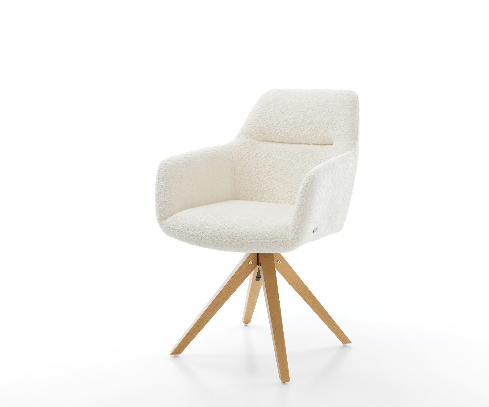 Chaise-de-salle-à-manger Pejo-Flex bouclé blanc pied en bois angulaire naturel ressorts ensachés Chaise-de-salle-à-manger Pejo-Flex bouclé blanc pied en bois angulaire naturel ressorts ensachés