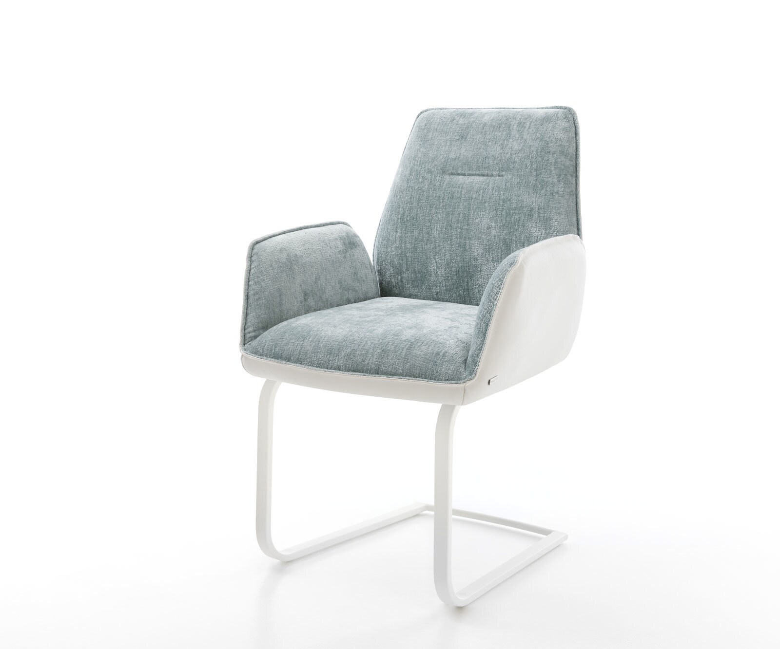 Cantilever Zoa-Flex tissu mixte cuir de vache blanc-bleu pastel pied cantilever plat blanc ressorts ensachés