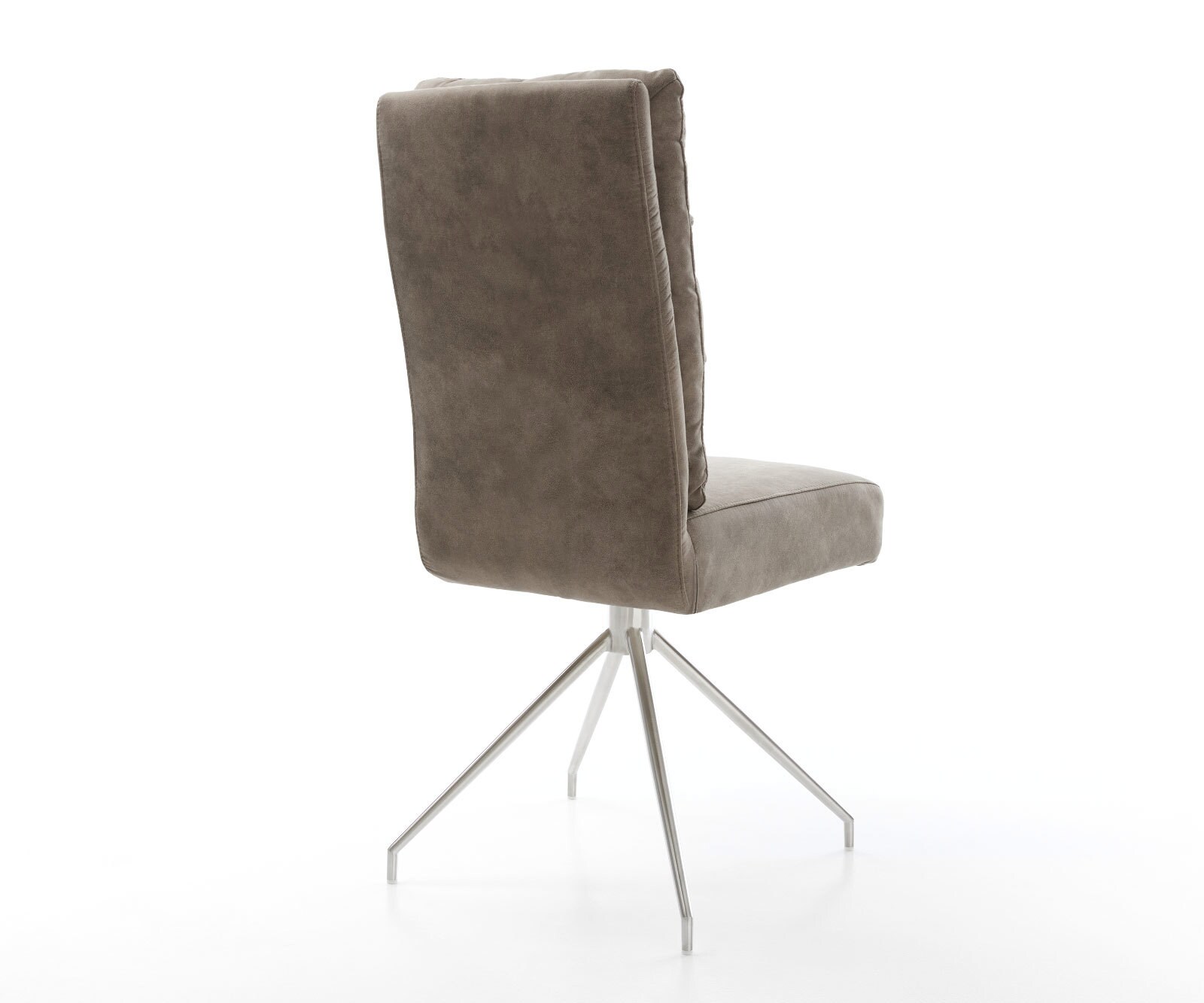 Chaise-de-salle-à-manger Pela-Flex microvelours taupe vintage pied croisé conique acier inoxydable brossé ressorts ensachés 4 Chaise-de-salle-à-manger Pela-Flex microvelours taupe vintage pied croisé conique acier inoxydable brossé ressorts ensachés 4