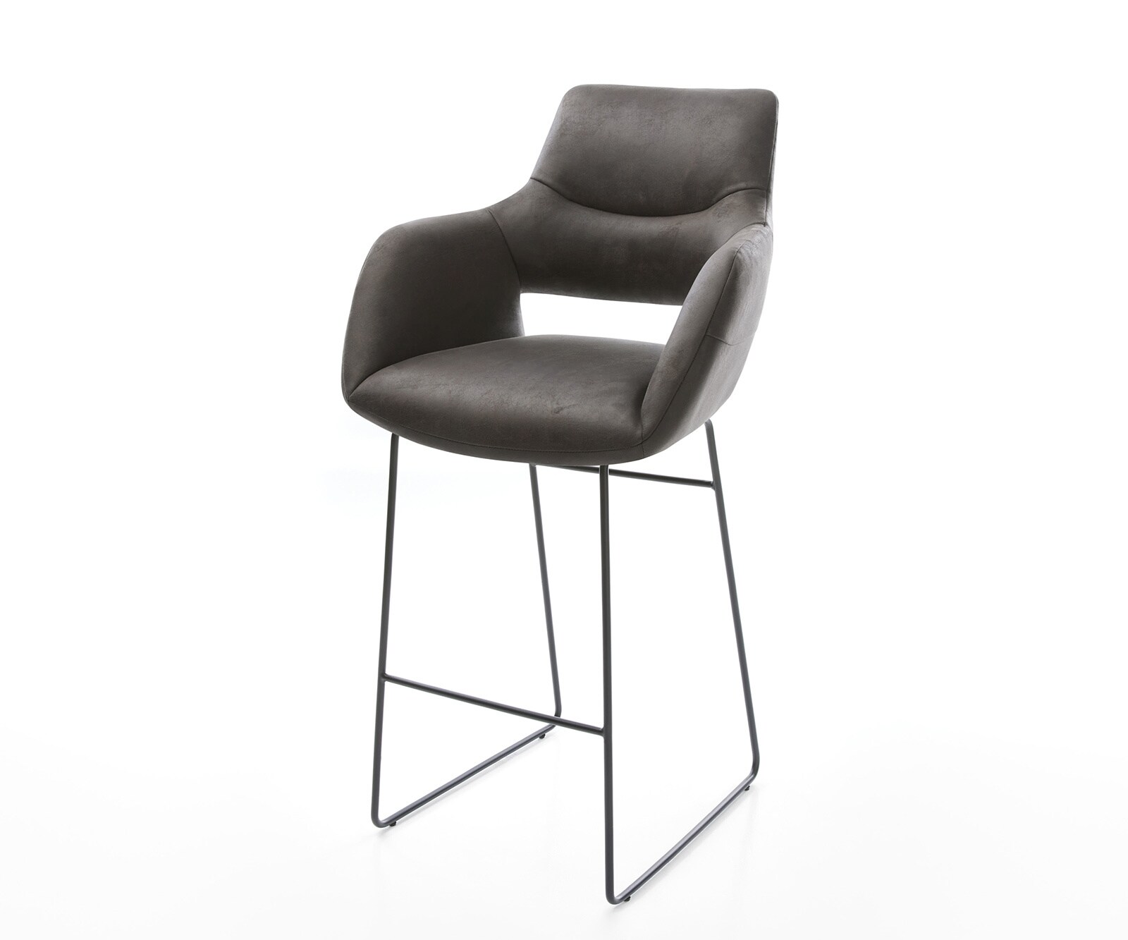 Chaise-de-bar Yago-Flex microfibre anthracite vintage cadre à patins métal noir ressorts ensachés