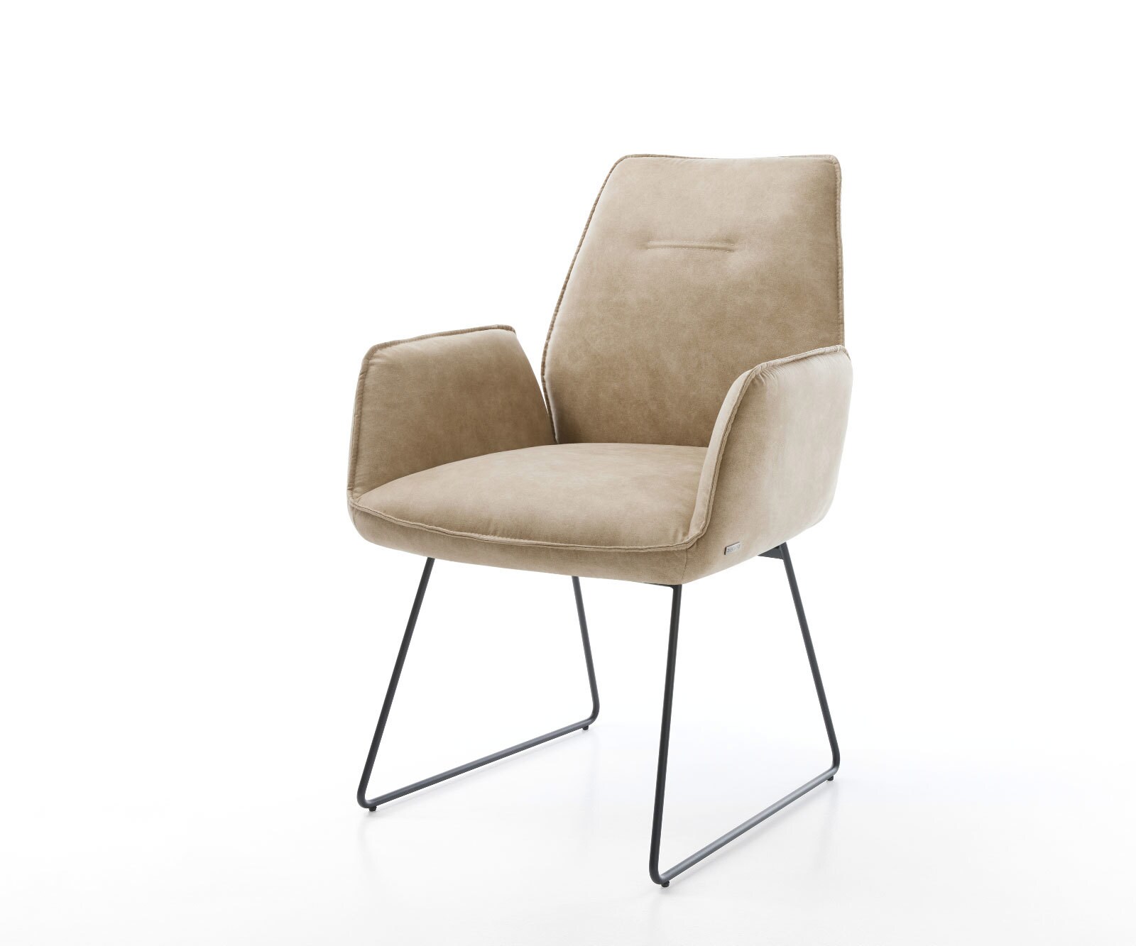 Chaise-de-salle-à-manger Zoa-Flex microvelours beige vintage pied trapèze noir ressorts ensachés