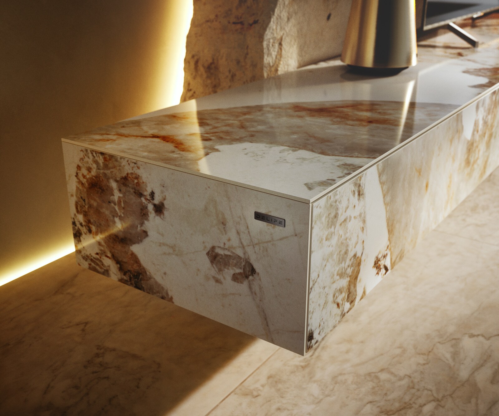 Meuble-TV Cuor 250 cm Céramique Minas Melange Blanc-beige 1 Clapet 1 Tiroir Flottant 7