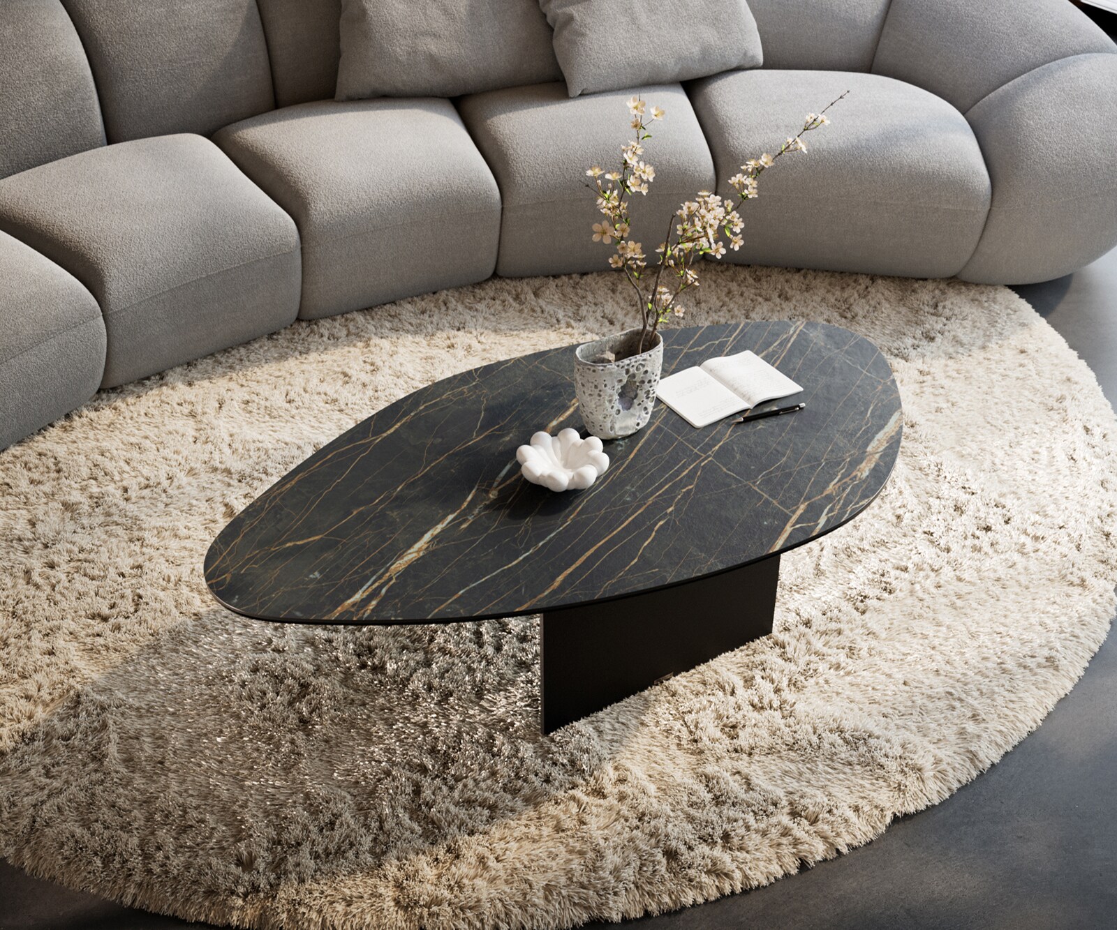 Table basse Edge Organique 140x76 cm céramique Laminam® Noir Desir brun Salto métal noir 4