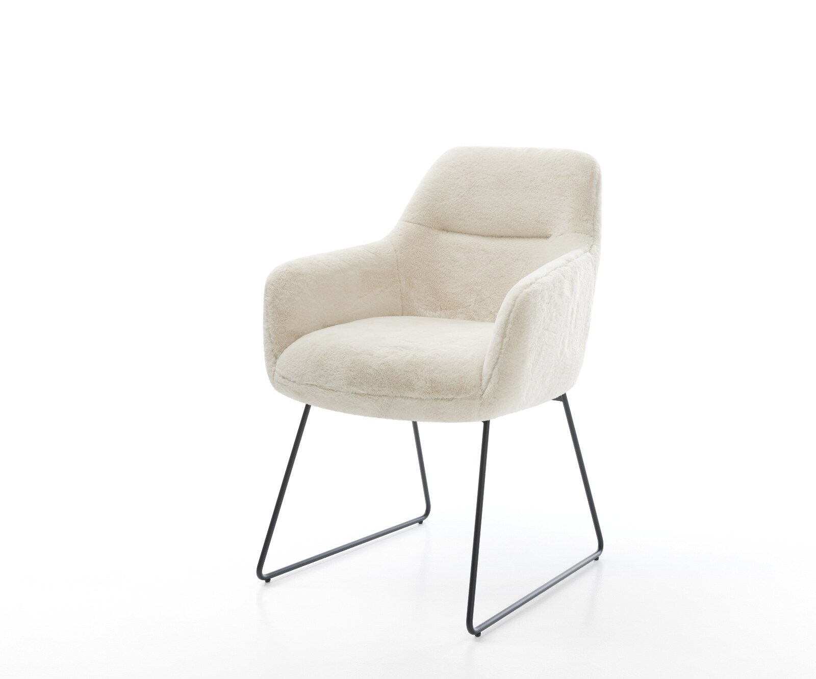 Chaise-de-salle-à-manger Pejo-Flex peluche crème-blanc pied trapèze noir resorts ensachés