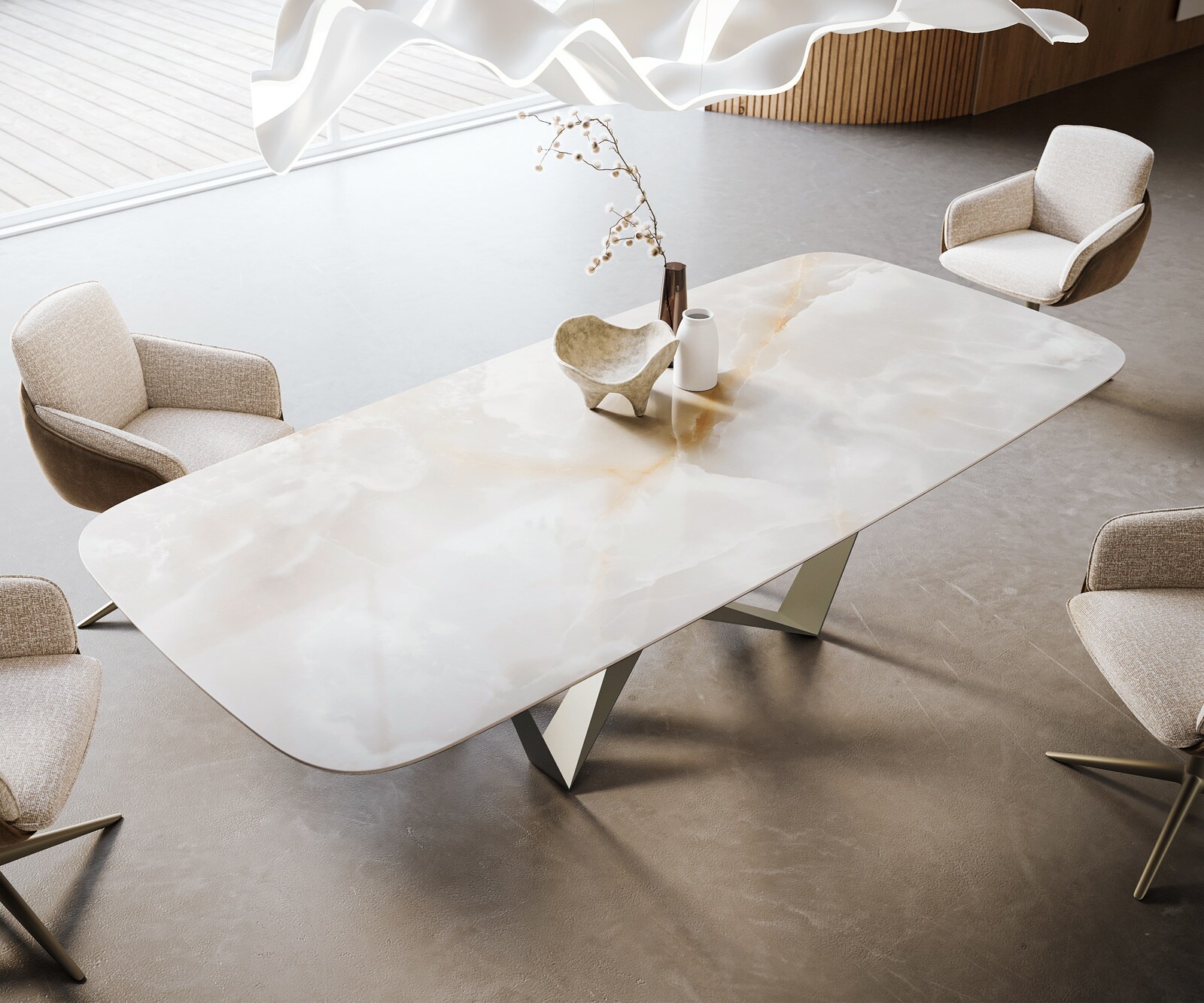 Table à manger Edge Boot 270x120 cm Céramique Iris FMG Onice Grigio Spider Métal Finition effet Titan 4