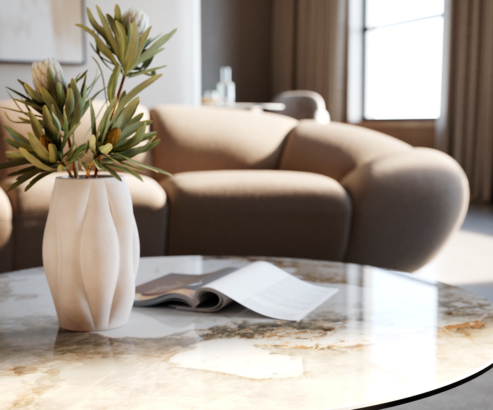Table basse Edge rond 90x90 cm céramique Minas Melange Sarity acier inoxydable brossé 5