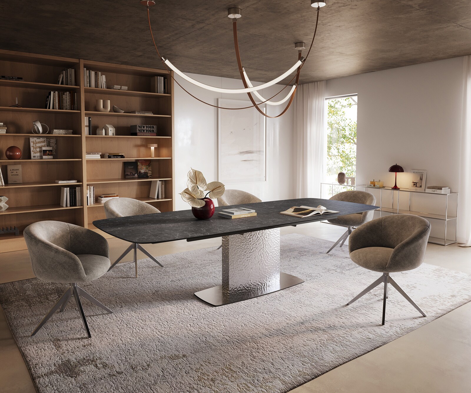 Table à manger Edge Boot 240-300x120 cm Céramique Laminam® Nero Greco Anthracite Wave Acier inoxydable extensible 6