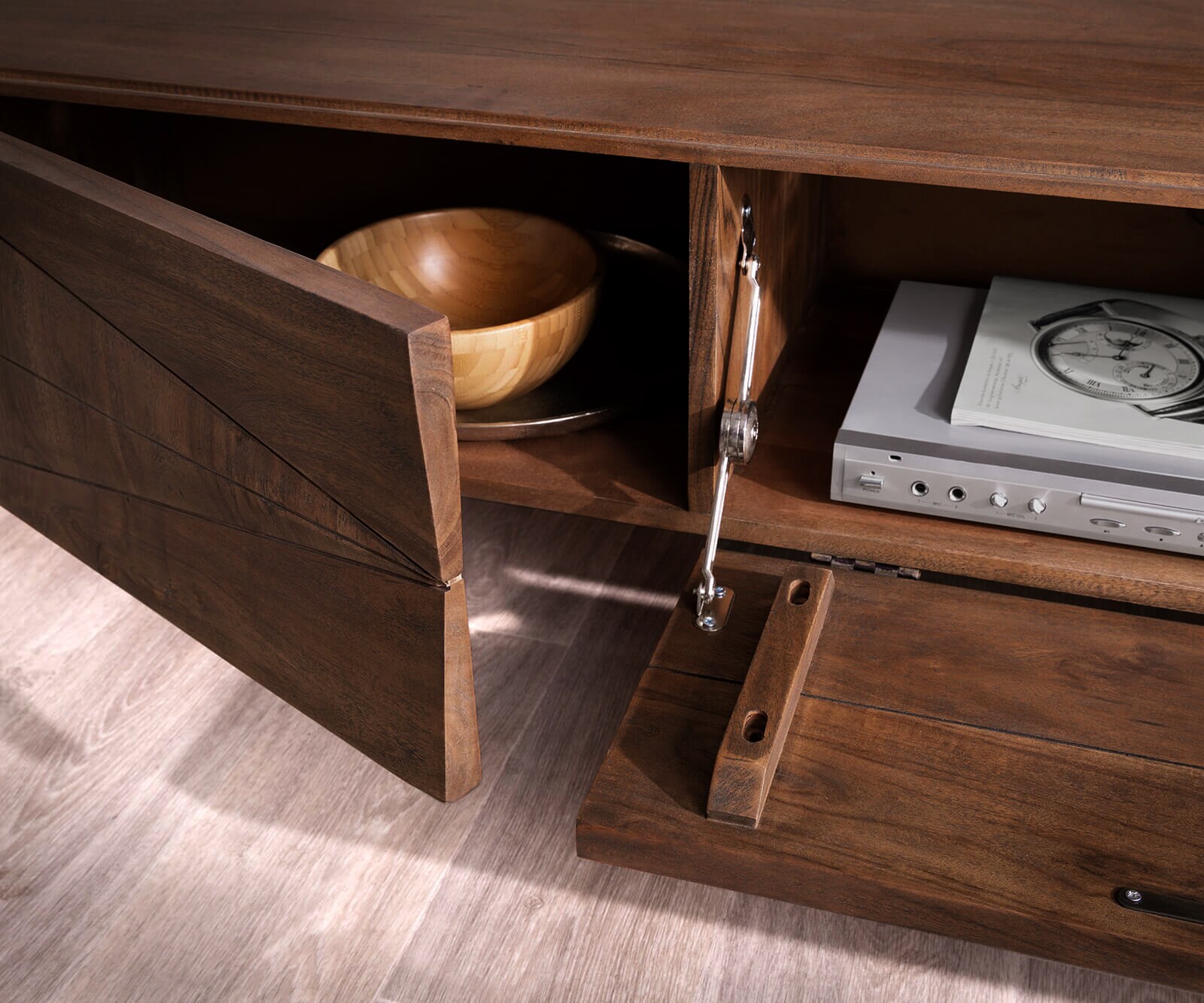 Meuble-TV Wyatt 175 cm marron acacia 1 rabat 1