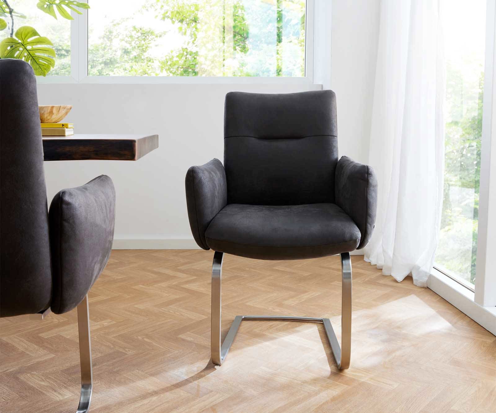 Cantilever Jova-Flex avec accoudoirs microvelours anthracite vintage pied cantilever plat acier inoxydable brossé ressorts ensachés 1 Cantilever Jova-Flex avec accoudoirs microvelours anthracite vintage pied cantilever plat acier inoxydable brossé ressorts ensachés 1