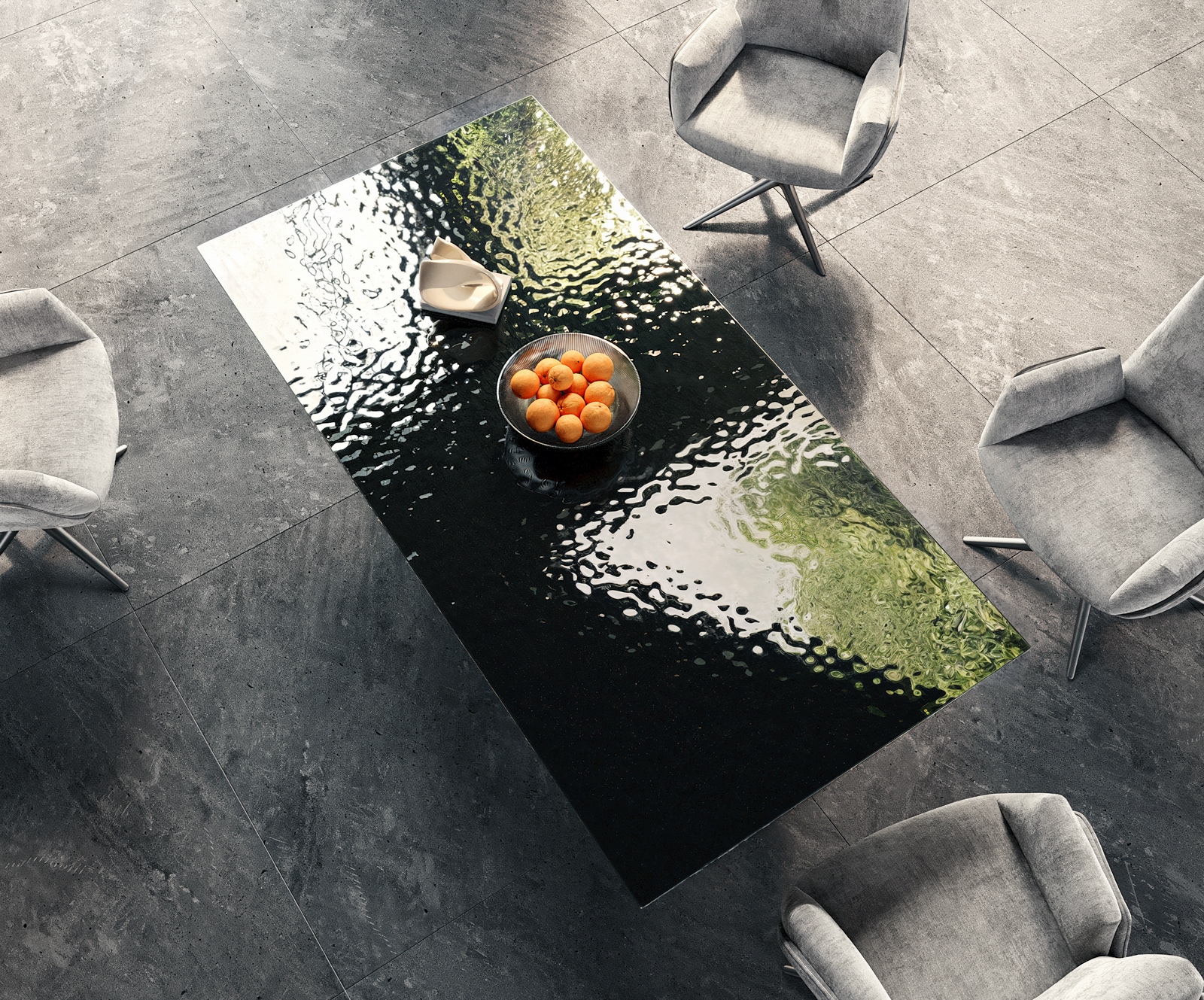 Table à manger Edge 200x100 verre fondu noir fumé relief en 3D Spider acier plat acier inoxydable 4 Table à manger Edge 200x100 verre fondu noir fumé relief en 3D Spider acier plat acier inoxydable 4
