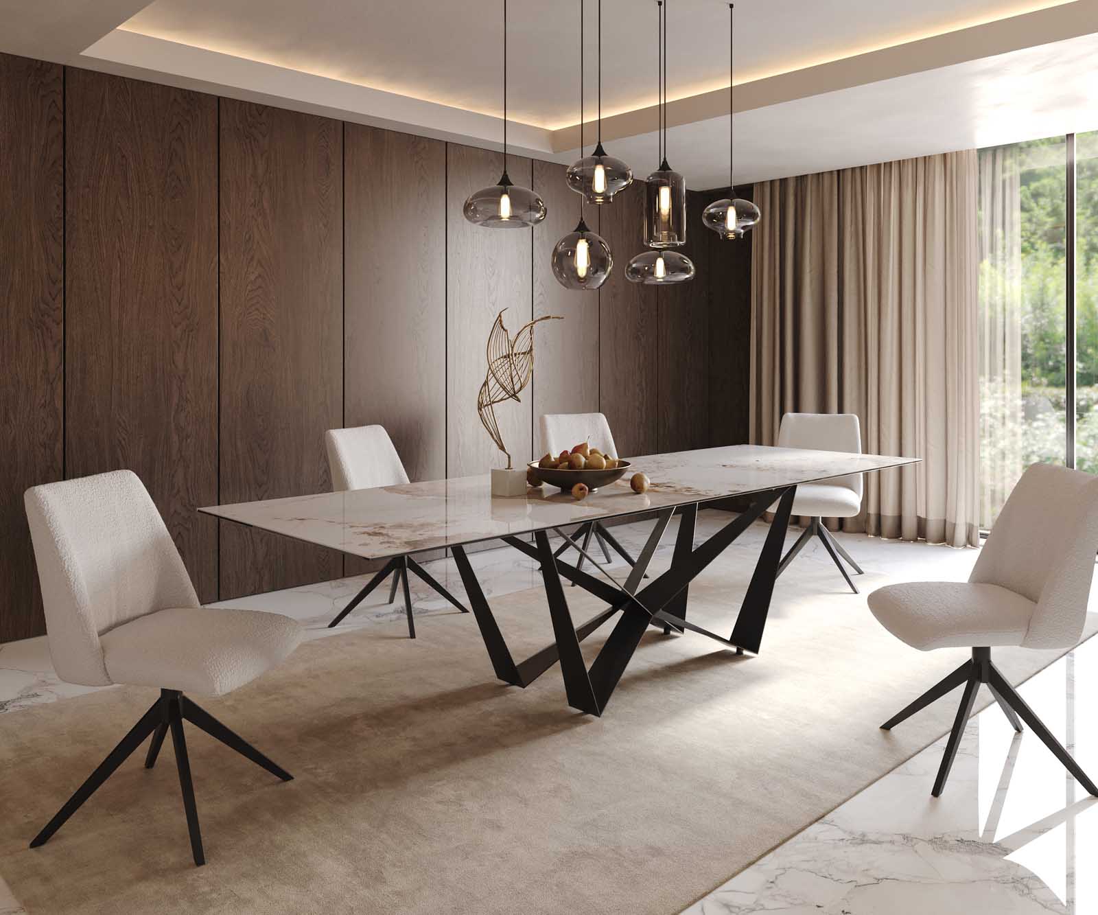 Table à manger Edge 300x100 céramique Minas mélange blanc-beige Spider acier plat noir 8