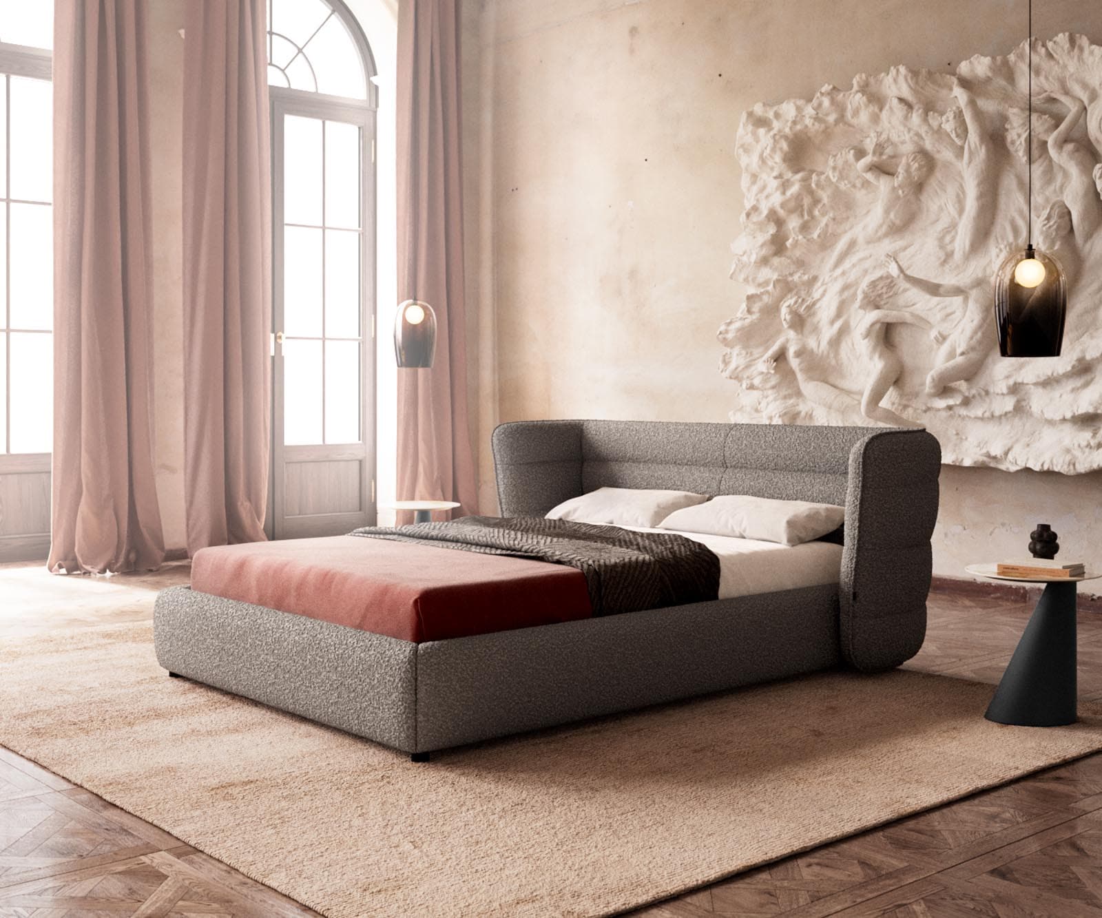 Sommier rembourré Simea 140x200 cm Bouclé Gris Argenté Sommier rembourré Simea 140x200 cm Bouclé Gris Argenté