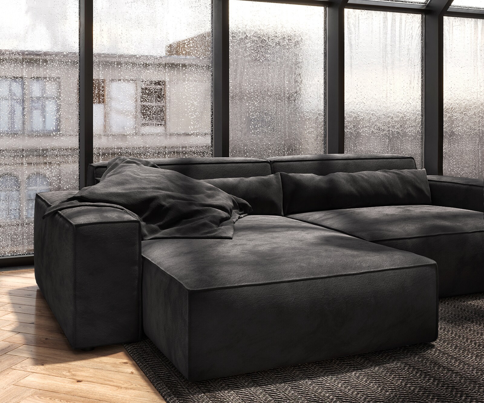 Canapé d'angle Sirpio XL 270x170 cm Microfibre Noir Recamiere variable 6