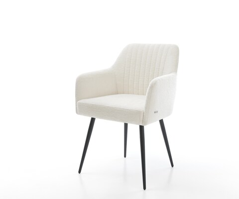 Chaise-de-salle-à-manger Greg-Flex bouclé doux beige 4 pieds coniques noir resorts ensachés