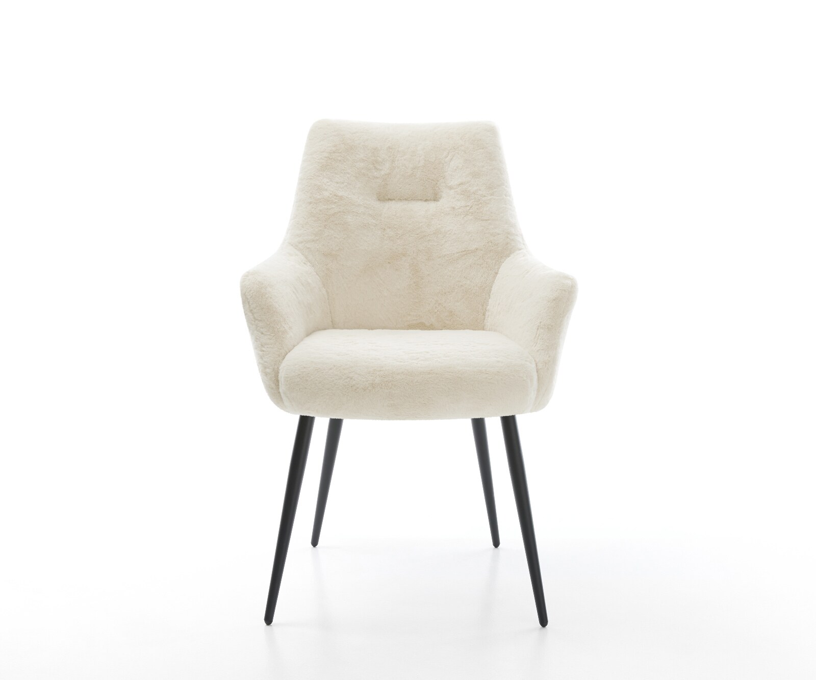 Chaise-de-salle-à-manger Alja-Flex avec accoudoirs peluche crème-blanc 4 pieds coniques noir resorts ensachés 1