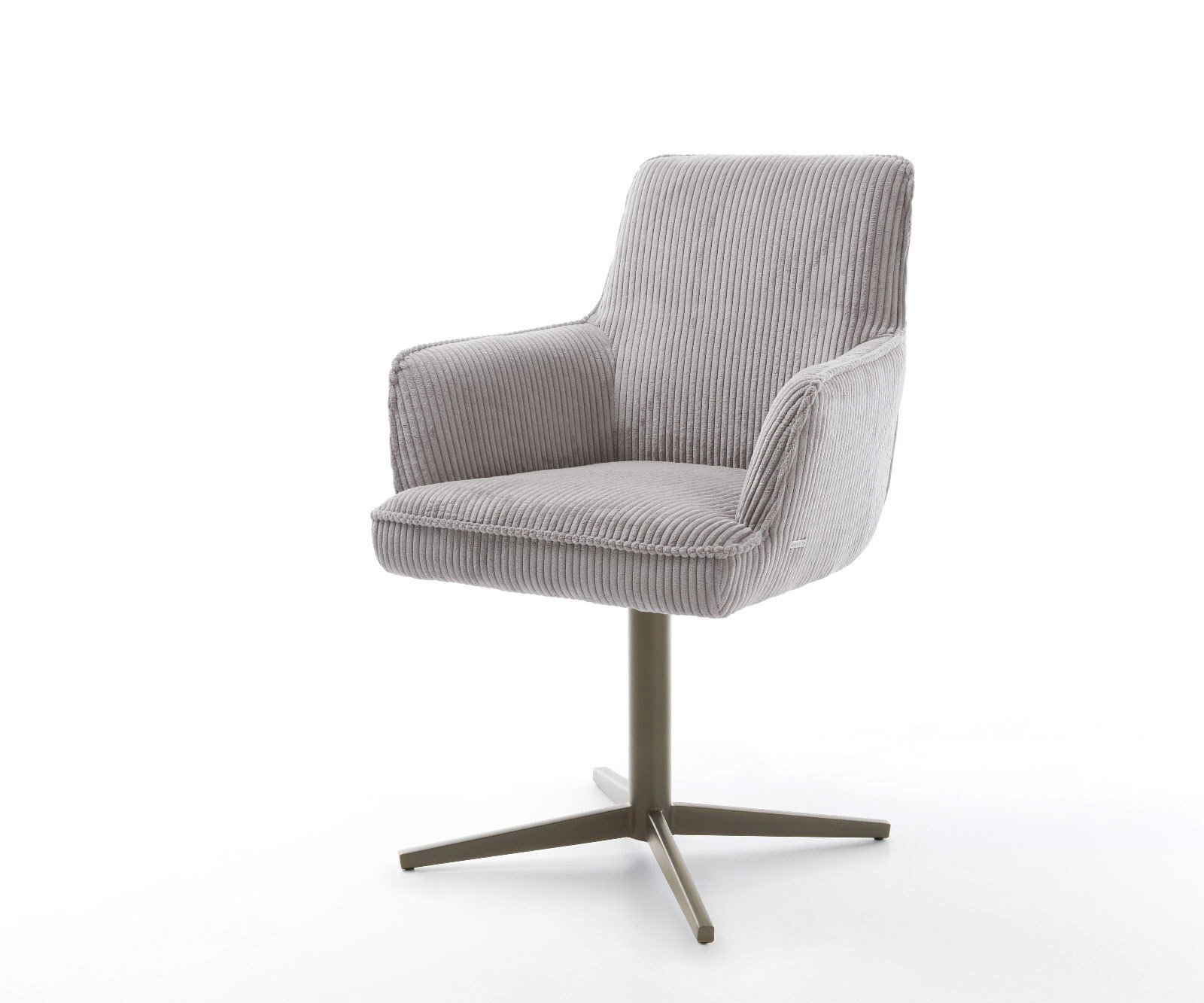 Chaise-pivotante Heira-Flex avec accoudoirs côtelé gris argenté pied de chaise 4 branches aspect titane pivotement sur 360° ressorts ensachés
