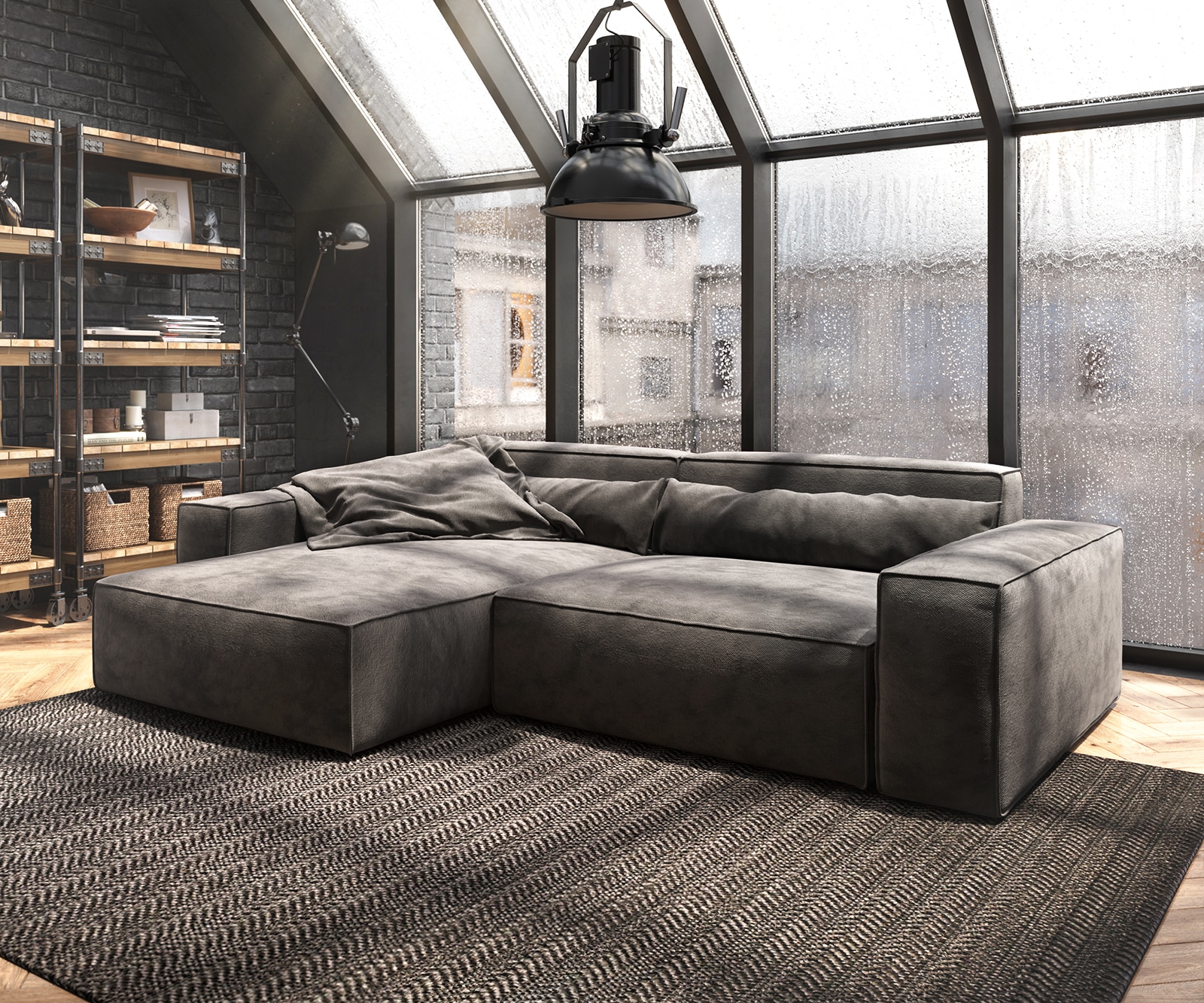 Canapé-d'angle Sirpio XL 270x170 cm microfibre marron kaki Recamière variable Canapé-d'angle Sirpio XL 270x170 cm microfibre marron kaki Recamière variable